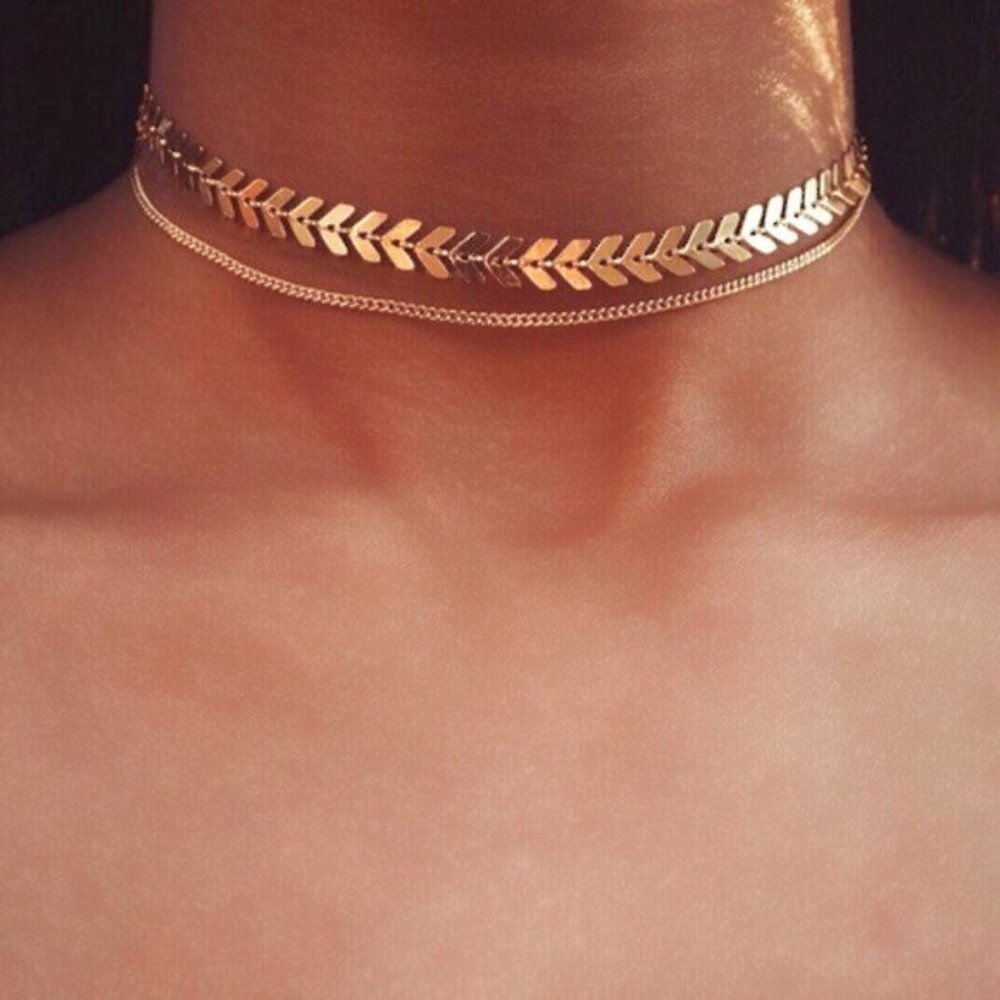 Bohemian Chevron Layered Choker Necklace New